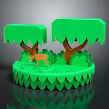 Cartoon Forest Scene Featuring Green Trees A Deer And Grass In Paper Art