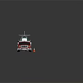 Red Pickup Truck Towing Boat With Orange Cones In Parking Area