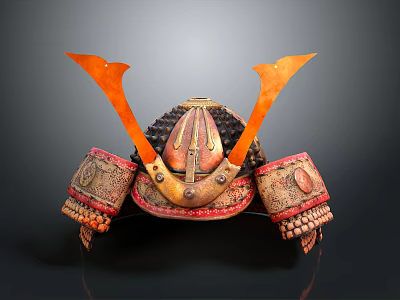 Traditional Samurai Helmet With Ornate Horns And Decorative Armour Details 3d model