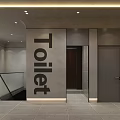 Modern Hot Pot Restaurant Corridor With Strip Lighting Gray Walls Tile Floor And Glass Doors