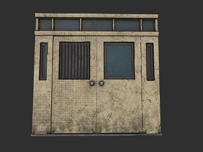 Vintage Weathered Metal Double Doors With Small Windows Grilles And Worn Surface 3d model