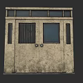 Vintage Weathered Metal Double Doors With Small Windows Grilles And Worn Surface