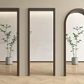 Modern Wooden Mirror Frames with Rectangular Arched Shapes and Potted Plant 3d model