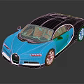 Sleek Blue Bugatti Sports Car With Black Roof Brown Interior Silver Wheels