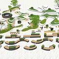 Curved Outdoor Chairs in Park Setting With Green Plants and Trees