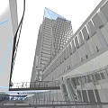 Modern Tall Office Buildings With Glass Curtain Walls And Blue Sky Reflections