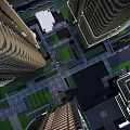 Aerial View of Urban Garden Landscape Surrounded by High Rise Buildings and Green Lawns