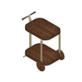 Mobile Wooden Side Table With Metal Frame Two Tier Shelves Handle And Wheels