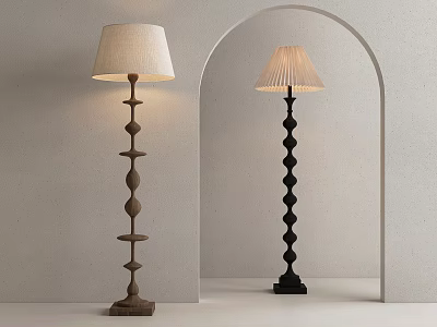 Stylish Modern Floor Lamps With Wooden And Black Stacked Columns Light Shades In Arched Doorway 3d model