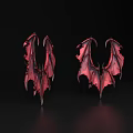 Red Bat Wing Shaped Decorative Ornament Set Two Pieces on Black Background 3d model