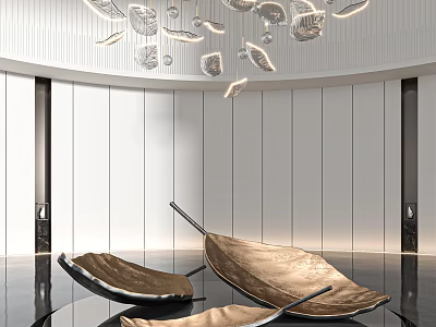 Modern Leaf Shaped Metal Sculpture Carving In Contemporary Interior Decor 3d model