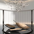Modern Leaf Shaped Metal Sculpture Carving In Contemporary Interior Decor