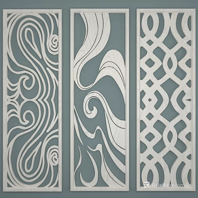Decorative Room Dividers With Curved Patterns And Geometric Lattice Designs 3d model 