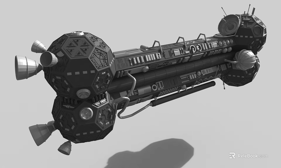 Futuristic Sci-Fi Spaceship Model With Mechanical Structure Pipes Antennas And Circular Components 3d model 