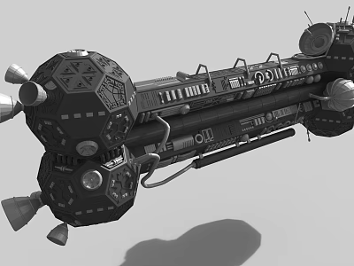 Futuristic Sci-Fi Spaceship Model With Mechanical Structure Pipes Antennas And Circular Components 3d model