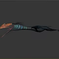 Blue Pterosaur With Long Wings And Colorful Orange Pink Tail Flying