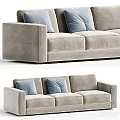 Modern Light Grey Three Seater Fabric Sofa With Blue Decorative Cushions 3d model