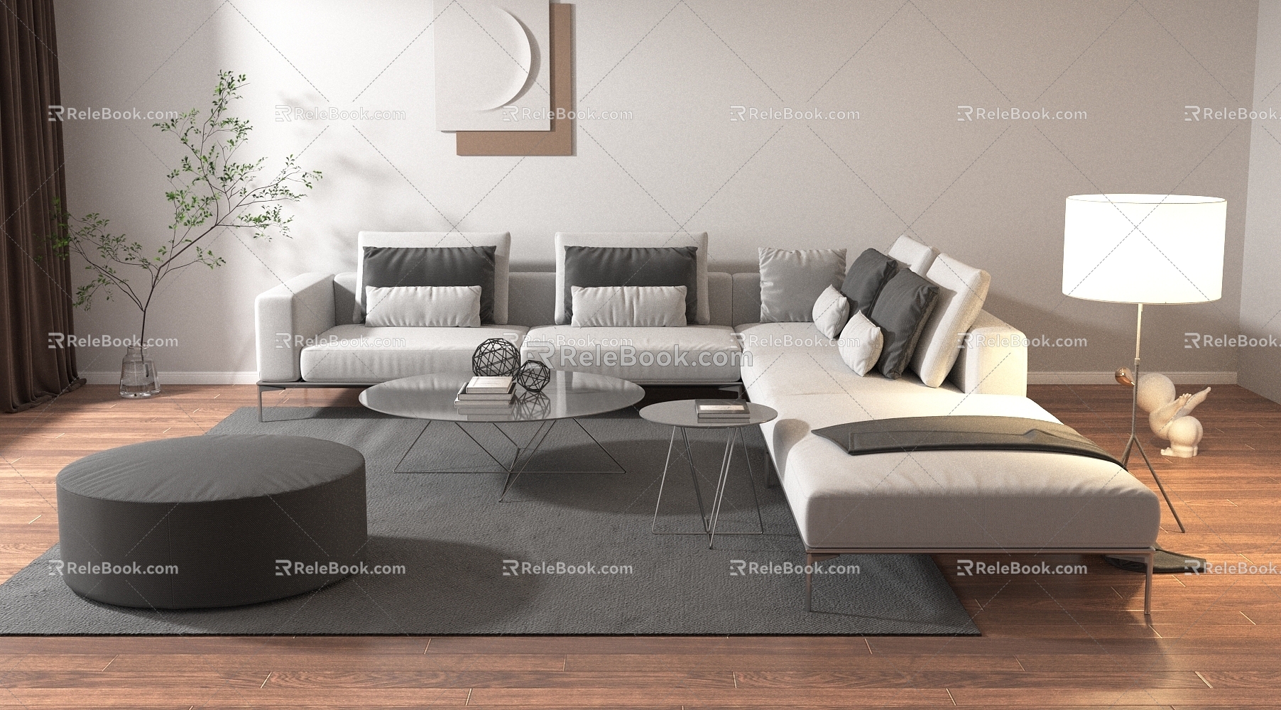 Sofa Coffee Table Combination Post-modern Corner Sofa Multi-person Sofa L-shaped Sofa 3d model