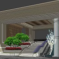 Modern Entrance Gate Design With Staircase Green Plants And Glass Facade