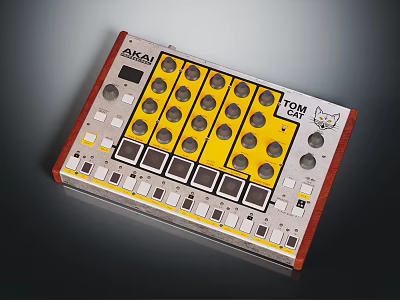 AKAI TOM Music Production Controller with Yellow Circular Buttons and Black Pads 3d model