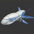 Blue and White Futuristic Spaceship Model With Detailed Structure And Aerodynamic Design