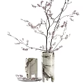 Elegant Decorative Ornament Set With Cherry Blossom Branches And Marble Vases