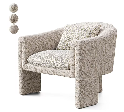 Modern Patterned Fabric Upholstered Single Sofa Chair With Decorative Cushion For Cozy Living Room 3d model
