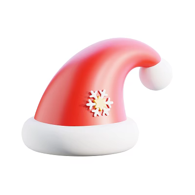 Red Santa Hat With White Brim Pom Pom And Snowflake Decoration 3d model