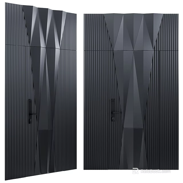 Modern Black Security Doors With Unique Geometric Shapes And Lines 3d model 