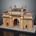 Cartoon Scene of Gateway of India Model with Arched Gate and Towers on Base
