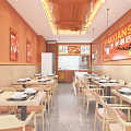 Storefront Design For Restaurant With Orange Signage Glass Door And Tables Chairs