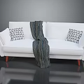 Modern Minimalist White Sofa With Geometric Pattern Pillows Dark Striped Blanket And Red Legs