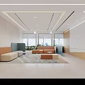 Modern Break Room Interior Design With Comfortable Sofas Area Rug Windows And Cabinetry