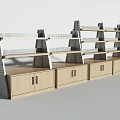 Modern Display Shelves With Wooden Cabinet Metal Frame And Multi Layer Design