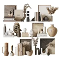 Minimalist Modern Decorative Ornaments Set With Books Vases Sculptures Dried Plants And Frames