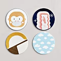Round Rugs Featuring Monkey Design Woman Portrait Sun Moon Cloud Patterns 3d model