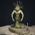 Detailed Fantasy Mythical Creature With Snake Body Humanoid Upper And Vine Head Red Flowers