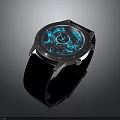 Modern Fashion Watch With Blue Luminous Dial And Black Strap