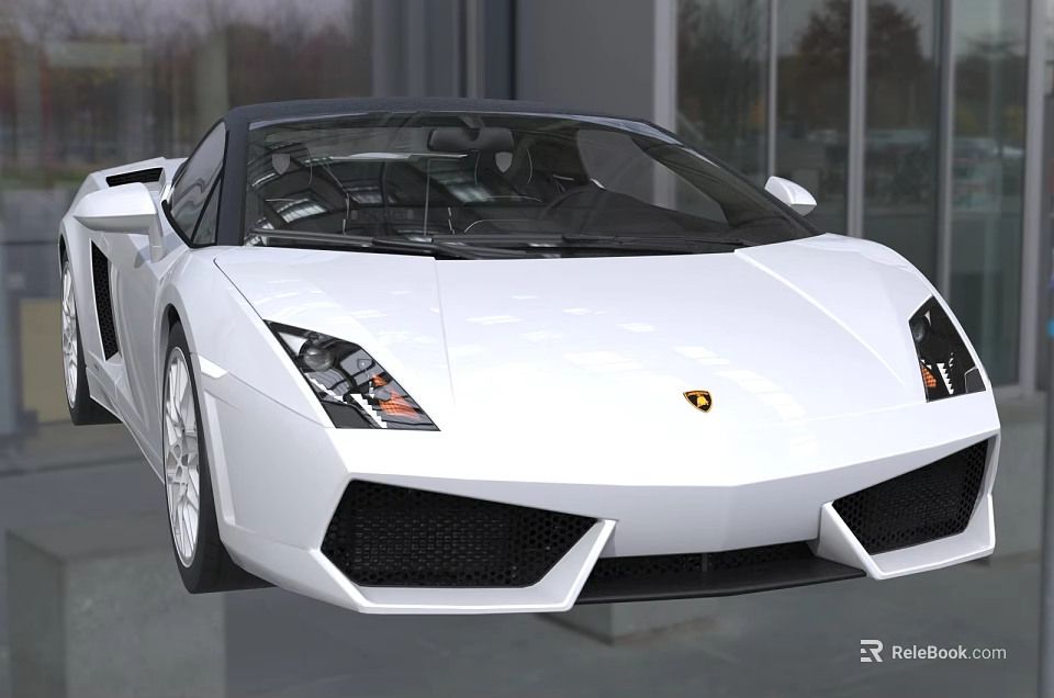 White Lamborghini Sports Car Exterior Design With Sleek Front Headlights And Grille 3d model 