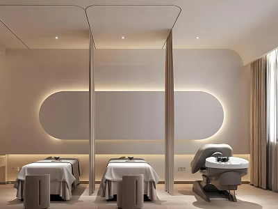 Elegant Beauty Hair Salon Interior Featuring Two Beauty Beds Styling Chair Soft Lighting Beige Walls 3d model