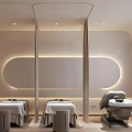 Elegant Beauty Hair Salon Interior Featuring Two Beauty Beds Styling Chair Soft Lighting Beige Walls