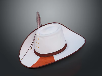 White Hat Design With Brown Trim Feather Accent And Classic Style 3d model
