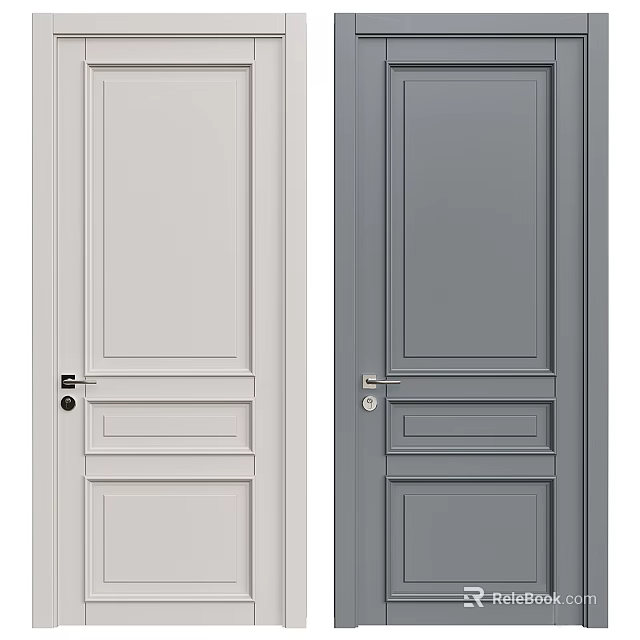 Modern Hinged Doors in Light Gray and Dark Gray with Panel Design Handle and Lock 3d model