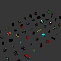 Vibrant Colorful Miniature Toys Scattered On Purple Background