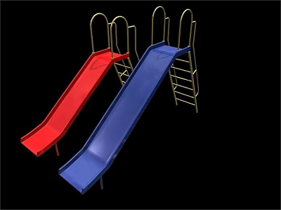 Colorful Playground Slides Featuring Red Blue Surfaces And Golden Metal Frames Black Background 3d model