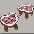 Cute Heart Shaped Sofa Stools with Pink Cartoon Patterns and Wooden Legs for Kids Room