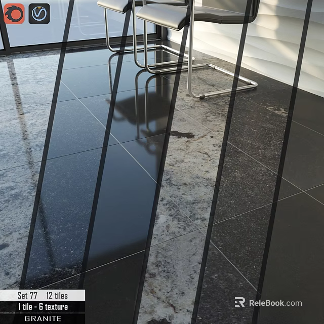 Black Tile Floor Building Component For Modern Interior With Glossy Surface And Reflection 3d model