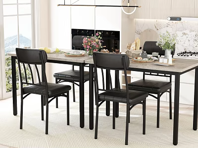 Modern Restaurant Interior Design With Dining Table Black Chairs Open Kitchen And Chandelier 3d model
