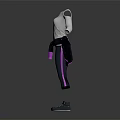 Stylish Casual Outfit With White Long Sleeve Top Dark Pants Blue Shoes And Purple Details