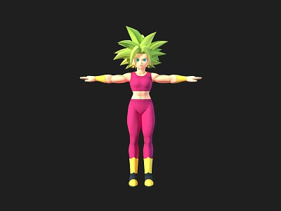 3D Anime Game Character With Green Spiky Hair Pink Athletic Outfit And Yellow Boots 3d model